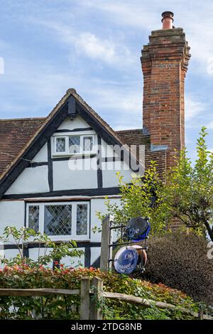 Rahmenhaus, Schornstein, Upper Beeding, South Downs, West Sussex, England, Großbritannien Stockfoto