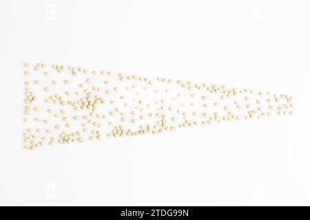 Weiße Paprika in Form auf weißem Hintergrund platziert.Draufsicht Stockfoto