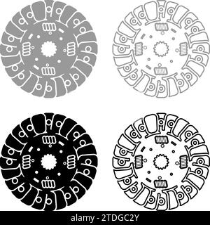 Auto Kupplungsscheibenabdeckung Kohäsionsgetriebe Auto Teilplatte Satz Reparatursatz Symbol grau schwarz Farbe Vektor Illustration Bild einfache Vollfüllung Stock Vektor