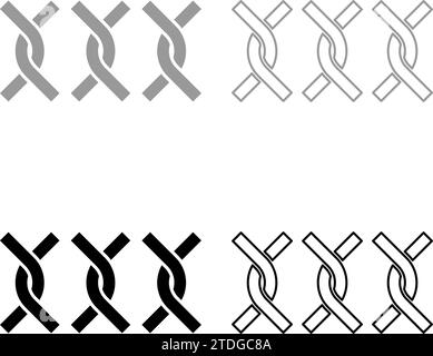 Maschendrahtzaun verdrehter Drahtsatz Symbol grau schwarz Farbe Vektor Illustration Bild einfache Vollfüllung Kontur Linie dünn flach Stil Stock Vektor