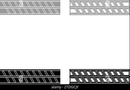 Bewehrungsstange Bewehrungsstab gerippte Metallstange Set Symbol grau schwarz Farbe Vektor Illustration Bild einfache solide Füllung Kontur Linie dünn flach Stil Stock Vektor