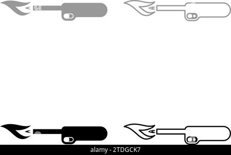 Gas Feuerzeug Küchengebläse mit Flamme industrielle Ausrüstung Set Symbol grau schwarz Farbe Vektor Illustration Bild einfache feste Füllung Umrisskontur Stock Vektor