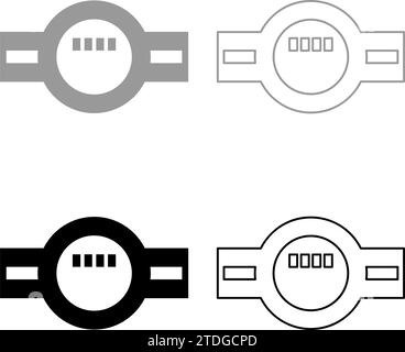 Wasserzähler Messung Sanitärausrüstung Set Symbol grau schwarz Farbe Vektor Illustration Bild einfache Vollfüllung Kontur Linie dünn flach Stil Stock Vektor