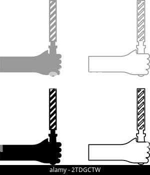 Feilwerkzeug in der Hand Metall Raspel im Arm Verwenden Sie manuelle Instrumentausrüstung für Tischlerei Arbeit Set Symbol grau schwarz Farbe Vektor Illustration Bild einfach Stock Vektor
