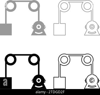 Gravity Engine Set Symbol Grau Schwarz Farbe Vektor Illustration Bild einfache Vollfüllung Kontur Linie dünn flach Stil Stock Vektor