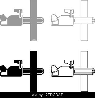 Kettensäge Sägebrett Holzhäcksler Konzept Holzfäller Holzfäller Schneiden Entwaldung Pflaumen Sprinking Set Symbol grau schwarz Farbe Vektor Illustration Stock Vektor