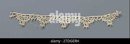 Streifen gehäkelte Seite mit fächerförmigen Reticella-Skulpturen, anonym, ca. 1890 - ca. 1909 Streifen naturfarbene irische Häkelseite, inspiriert von Reticella. Häkeln Sie Draht oder Linie mit fächerförmigen, aus Schlaufen und Bögen bestehenden Skulpturen. Irische Baumwolle (Textil) Streifen mit naturfarbener irischer Häkelseite, inspiriert von Reticella. Häkeln Sie Draht oder Linie mit fächerförmigen, aus Schlaufen und Bögen bestehenden Skulpturen. Irische Baumwolle (Textil) Stockfoto