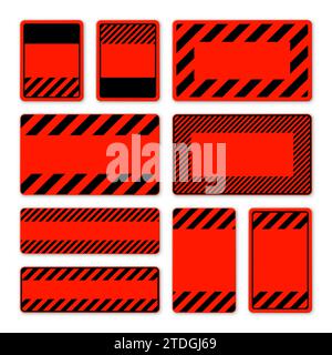 Verschiedene leere rote Warnschilder mit diagonalen Linien. Achtung-, Gefahr- oder Vorsichtshinweis, Baustellenbeschilderung. Realistisches Hinweisschild, Warnung Stock Vektor
