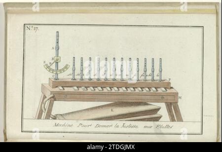 Der Monat, historische, literarische und kritische Zeitung, mit Zahlen, nein 17: Maschine, um den Flöten gerecht zu geben, 1800 Werkbank, auf der 13 Blockflöten stehen. Druck aus der Zeitschrift Le Mois: Journal Historique, Littéraire et Critique avec Figures, 1800. Théâtre des Folies-Marigny Papierätzwerkbank, auf der 13 Rekorder stehen. Druck aus der Zeitschrift Le Mois: Journal Historique, Littéraire et Critique avec Figures, 1800. Théâtre des Folies-Marigny Papierätzung Stockfoto