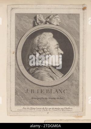 Portret van Jean-Bernard Le Blanc, Augustin de Saint-Aubin, nach Charles Nicolas Cochin (II), 1777 Print ist Teil eines Albums. Papiergravur / Ätzdruck ist Teil eines Albums. Papiergravur/Ätzung Stockfoto