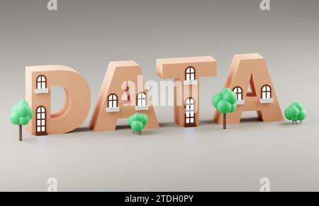 Luxuriöse lustige Beschriftungsdaten auf grauem Podium, weiches Licht, Vorderansicht glatter Hintergrund, 3D-Rendering Stockfoto