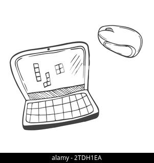 Kritzeln Sie Abbildungen von verschiedenen Geräten, Laptops, Smartphones, Tablets, pcs und anderen. Vektorbilder Set des Geräte-Laptops Stock Vektor