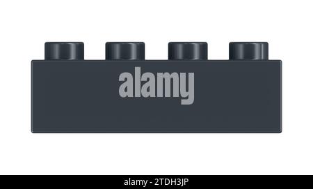 Gun Metal Grey Lego Block isoliert auf weißem Hintergrund. Nahaufnahme eines Plastik-Kinderspielziegels für Konstrukteure, Vorderansicht. Hochwertiges 3D-Rendering mit einem Arbeitspfad. 8K Ultra HD Stockfoto