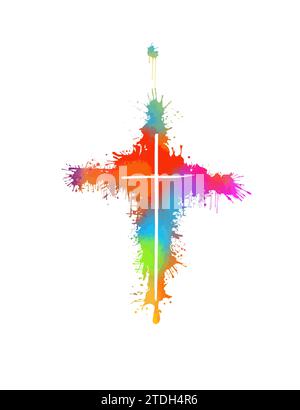 Farbiges Kreuz aus Blots. Frohe ostern. Handzeichnung. Nicht AI, Vektorillustration Stock Vektor