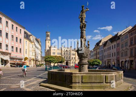 Rathaus mit Marsbrunnen national bedeutendes frühhistorisches Gebäude, erbaut zwischen 1840 und 1845 von Baumeister Carl August Schramm in Stockfoto