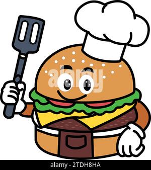 Burger Cartoon Charakter.Logo Marke Hamburger Junkfood Fastfood Maskottchen Vorlage.Burger Icon, lustig, Maskottchen, Sammlung, Poster, amerikanisch, lecker, Clip. Stock Vektor