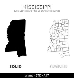 Mississippi-Karte. Leere Vektorkarte des US-Bundesstaates mit Grafschaften. Grenzen von Mississippi für Ihre Infografik. Vektorabbildung. Stock Vektor