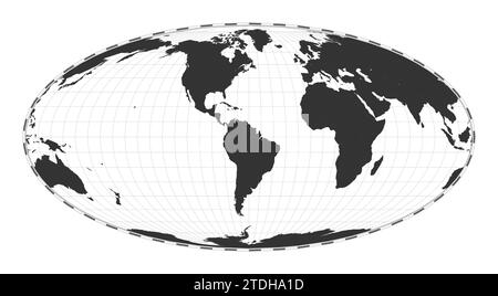 Vektor-Weltkarte. Gleichflächengleiche, pseudozylindrische Mollweide-Projektion. Einfache geografische Weltkarte mit Breiten- und Längengraden. Stock Vektor