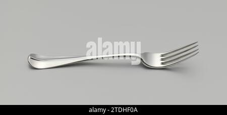 Vork van Zilver, Rudolphus Sondagh, 1789 Silbergabel, mit 4 Zähnen. Der flache, gekrümmte Schaft reicht bis zum abgerundeten Ende Rotterdam Silbergabel (Metall) aus Silber, mit 4 Zähnen. Der flache, gekrümmte Schaft reicht bis zum abgerundeten Ende Rotterdam Silber (Metall) Stockfoto