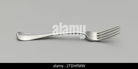 Vork van Zilver, Rudolphus Sondagh, 1789 Silbergabel, mit 4 Zähnen. Der flache, gekrümmte Schaft reicht bis zum abgerundeten Ende Rotterdam Silbergabel (Metall) aus Silber, mit 4 Zähnen. Der flache, gekrümmte Schaft reicht bis zum abgerundeten Ende Rotterdam Silber (Metall) Stockfoto