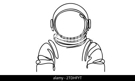Einzelne durchgehende Linienzeichnung im Astronaut-Vintage-Stil. Astronaut Cosmic Traveler Konzept. Trendige einzeilige Zeichnung Grafik Design Vektor Illustration. Stock Vektor