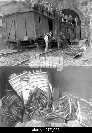 01/22/1920. Die Cordoba-Katastrophe. 1.- letzte Wagen des entgleisten Zuges, die am Eingang des Tunnels zurückgelassen wurden. 2.- Überreste der zerstörten Autos im Tunnel und unter deren Trümmern viele Tote und Verletzte gefunden wurden. Quelle: Album / Archivo ABC / Montilla Stockfoto