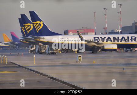 Orio Al Serio Bergamo Flughafen, Flotte von Ryan Air Flugzeugen, Hauptflughafen Italiens Stockfoto