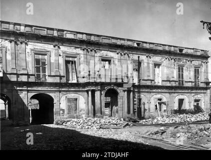 07/29/1933. Fassade der Stiftskirche Granja, die an den Palast angeschlossen ist, wie sie nach dem Brand gefunden wird. Quelle: Album / Archivo ABC / Virgilio Muro Stockfoto