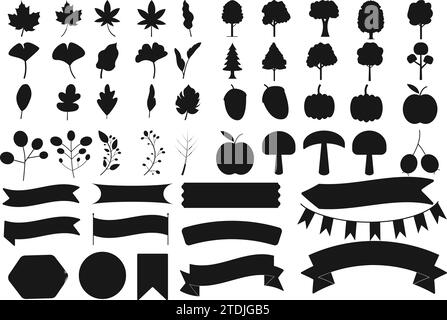 Herbst Elemente Set Dekoration, Icon, Dekoration Rahmen Band Illustrationen Vektor Icon einfache Herbst Blatt Ahorn Blatt Ginkgo Blatt Sprache Blase Früchte Stock Vektor