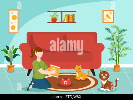 Haustierpflege Vektor-Illustration mit Tierheim oder Vet Klinik für die Pflege von Hund oder Katze im Healthcare Flat Cartoon Hintergrund Design Stock Vektor