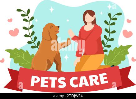 Haustierpflege Vektor-Illustration mit Tierheim oder Vet Klinik für die Pflege von Hund oder Katze im Healthcare Flat Cartoon Hintergrund Design Stock Vektor