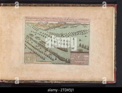 Schlacht von Kap La Hogue, 1692, Anonym, 1735 Seeschlacht am Kap La Hogue, wo die Franzosen unter Admiraal de Tourville von der englischen und holländischen Flotte unter den Admiralen Russel und Almonde besiegt werden, 29. Mai bis 3. Juni 1692. Am Ende der Liste der französischen, englischen und niederländischen Schiffe. Teil eines atlas mit 223 Karten von Ländern und Städten und Kriegsszenen in Europa in der Zeit ca. 1690-1735. Printmacher: Northern Netherlandspublisher: Amsterdam Papier ätzt Seeschlacht am Kap La Hogue, wo die Franzosen unter Admiraal de Tourville von der englischen Flotte besiegt werden Stockfoto