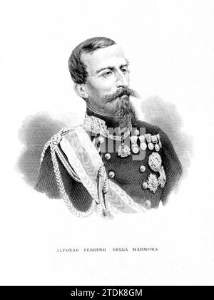 1860 v. Chr., ITALIEN: Der italienische General Alfonso Ferrero LA MARMORA ( 1804–1878). Unbekannter Graveur. - POLITIKER - POLITIC - POLITICO - POLITICA - RISORGIMENTO - Militäruniform - Uniforme divisa militare - medaglia - medaglie - medaillen - ritratto - baffi - barba - Bart - Schnurrbart - Unità d'Italia - Foto storiche - GESCHICHTE - Inzision - Gravur - Lamarmora - Della Marmora - PORTRÄT - RITRATTO --- ARCHIVIO GBB Stockfoto