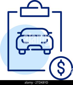 Autokauf im Händlerbetrieb. Vereinbarung über die Zwischenablage. Symbol für perfekte Pixel Stock Vektor