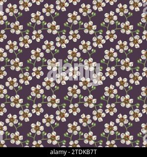 Nahtlose Muster mit leuchtenden Kiwi-Früchten, grünen Blättern und weißen blühenden Blumen für die Gestaltung von Stoffen, Textilien, Verpackungen, Verpackungen Stockfoto
