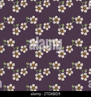 Nahtlose Muster mit leuchtenden Kiwi-Früchten, grünen Blättern und weißen blühenden Blumen für die Gestaltung von Stoffen, Textilien, Verpackungen, Verpackungen Stockfoto