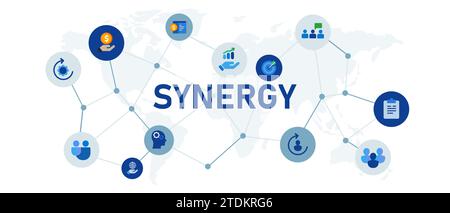 Synergy Collaboration Concept Bannerkopf verbunden Symbolsatz Abbildung Stock Vektor