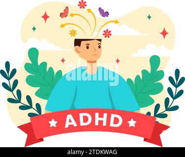 ADHS oder Aufmerksamkeitsdefizit Hyperaktivitätsstörung Vektor-Illustration mit Kindern impulsives und hyperaktives Verhalten in der psychischen Gesundheit und Psychologie Stock Vektor
