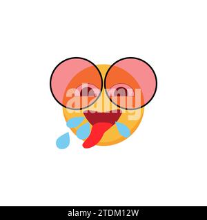 Lächelndes Emoticon mit rosafarbener Brille, die aus der Zunge ragt. Smiley-Symbol. Comic-Emoji. Vektor Stock Vektor