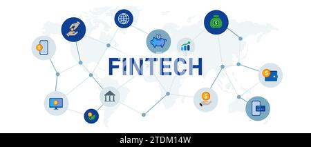 FinTech Finanztechnologie Online-Transaktion Konzept Banner Header verbunden Symbolsatz Abbildung Stock Vektor