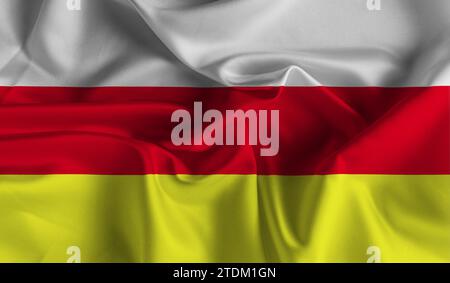 Hohe detaillierte Flagge von Nordossetien. Nationalflagge Nordossetien. 3D-Abbildung. Stockfoto