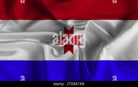 Hohe detaillierte Flagge von Mordovia. Nationale Flagge von Mordovia. 3D-Abbildung. Stockfoto