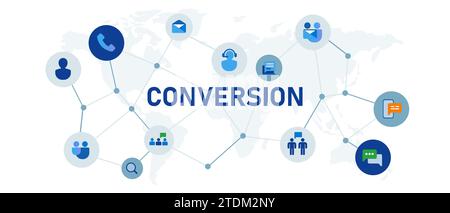 Konvertierung in Marketing Vertriebskommunikation Konzept Banner Header verbunden Symbolsatz Abbildung Stock Vektor