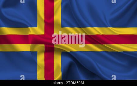 Detaillierte Flagge von Aland. Nationalflagge Aland. 3D-Abbildung. Stockfoto