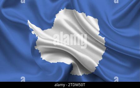 Hochdetaillierte Flagge der Antarktis. Nationale Antarktis-Flagge. 3D-Abbildung. Stockfoto