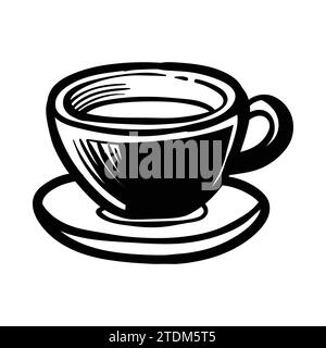 Tee- oder Kaffeetasse Vektor Kritzele Hand gezeichnete Linie, isoliert auf weißem Hintergrund Stock Vektor