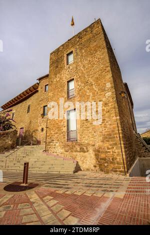 Schloss Vilopriu an einem bewölkten Herbstnachmittag. Baix Empordà, Girona, Katalonien, Spanien ESP: Castillo de Vilopriu en una tarde de de otoño nublada. Ampurdám Stockfoto