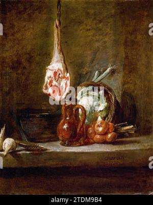 Jean Baptiste Siméon Chardin, Stillleben mit Lammbein, Ölgemälde auf Leinwand, 1730 Stockfoto