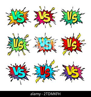 Comic-Hintergrund. Vs, Kampf gegen. Comics-Buch farbenfrohes Wettbewerbsposter mit Halbtonelementen. Pop-Art-Stil im Retro-Stil. Vektorabbildung Stock Vektor