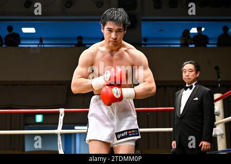 Tokio, Japan. November 2023. Eigoro Akai gewann 2023 durch einstimmige Entscheidung in der Korakuen Hall in Tokio am 3. November 2023 den Endkampf des East Japan Rookie of the Year Tournament Middleweight. Quelle: Hiroaki Finito Yamaguchi/AFLO/Alamy Live News Stockfoto